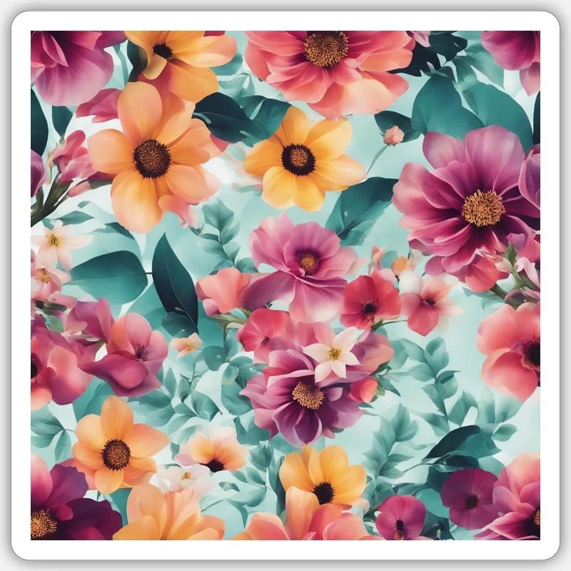 Mer de fleurs - Sticker taille S (10 x 10 cm) - blanc mat