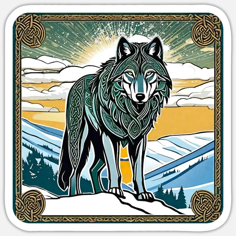 Loup cool dans le style celtique Sticker taille S (10 x 10 cm)