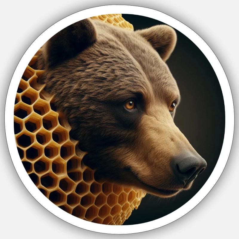 Brown Bear in Bee Honeycomb - Sticker size S (10 x 10 cm) - white matte