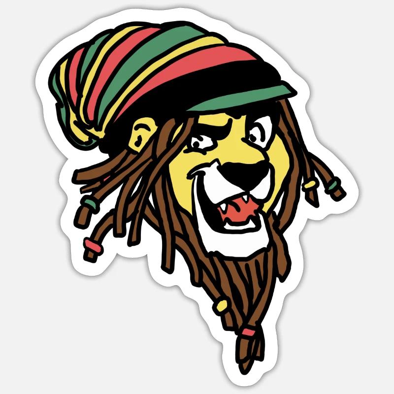 Löwe mit Dreadlocks Rastafari - Sticker Größe S (10 x 10 cm) - Mattweiß