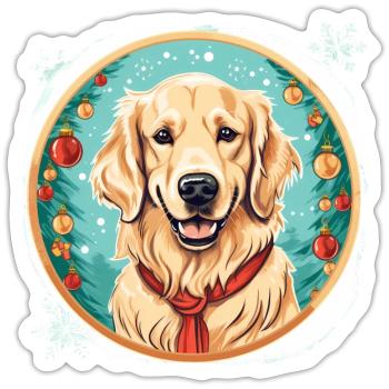 Golden Retriever chien Noël, chiens d’amour - Sticker taille S (10 x 10 cm) - blanc mat - Devant