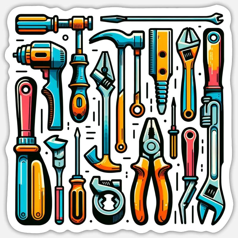 Collection of various tools - Sticker size S (10 x 10 cm) - white matte