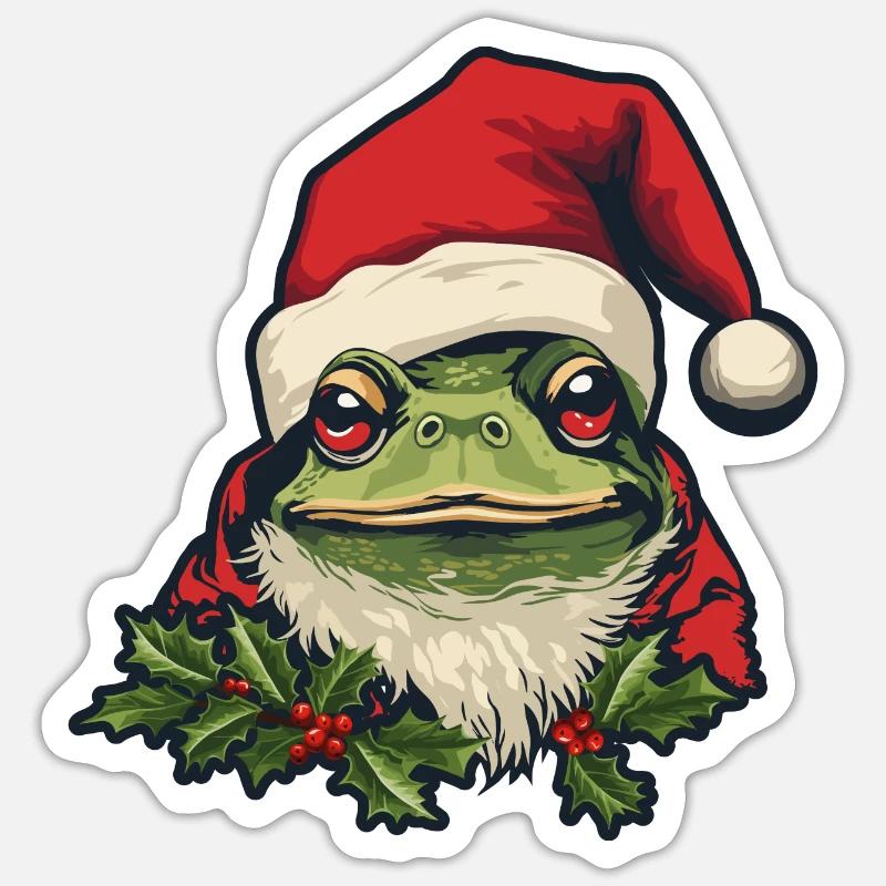 Weihnachtsfrosch - Sticker Größe S (10 x 10 cm) - Mattweiß