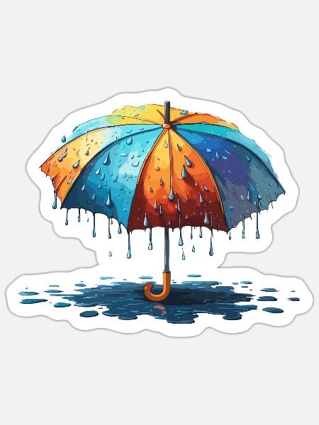 Regenschirm / Wetter / Niederschlag / Regentropfen - Sticker Größe S (10 x 10 cm) - Mattweiß