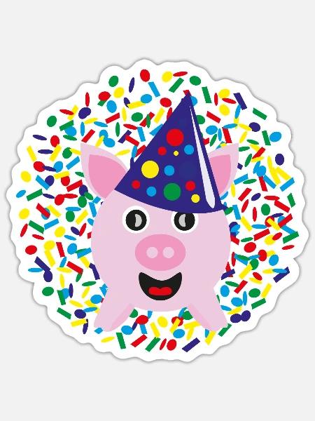 Glücksschwein zu Silvester, Neujahr oder Karneval. - Sticker Größe S (10 x 10 cm) - Mattweiß