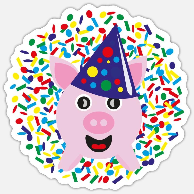 Glücksschwein zu Silvester, Neujahr oder Karneval. - Sticker Größe S (10 x 10 cm) - Mattweiß