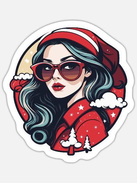 Mädchen Weihnachten Illustration - Sticker Größe S (10 x 10 cm) - Mattweiß