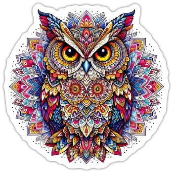 Eule mit Mandalas verziert - Sticker Größe S (10 x 10 cm) - Mattweiß - Vorne