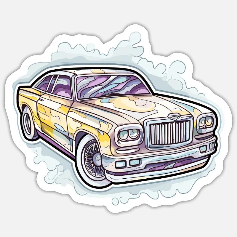 Auto - Illustration - Sticker Größe S (10 x 10 cm) - Mattweiß