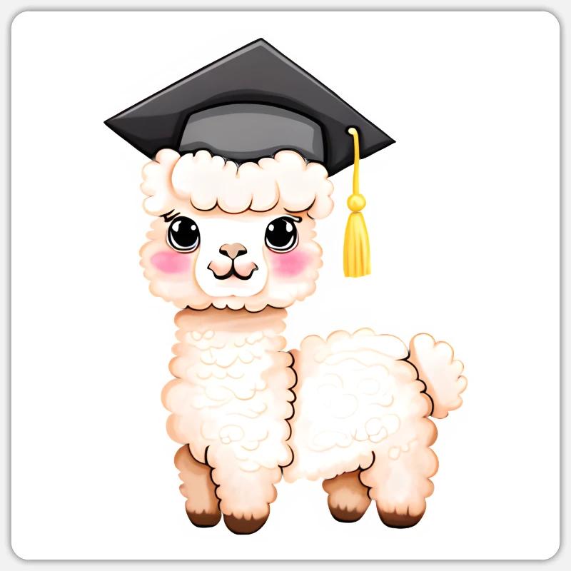 Bachelor Schulabschluss Absolvent Alpaka Studium - Sticker Größe S (10 x 10 cm) - Mattweiß