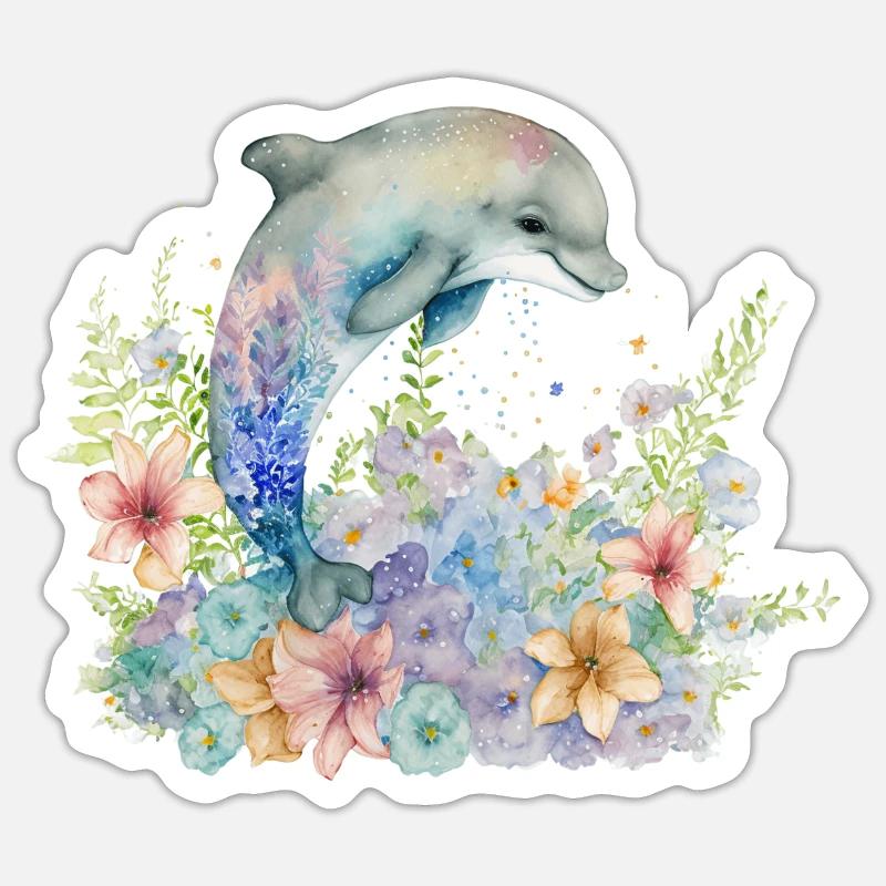 Bébé dauphin - Sticker taille S (10 x 10 cm) - blanc mat