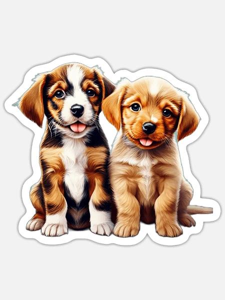 Hundewelpen I Zwei niedliche Hundewelpen Shirt - Sticker Größe S (10 x 10 cm) - Mattweiß