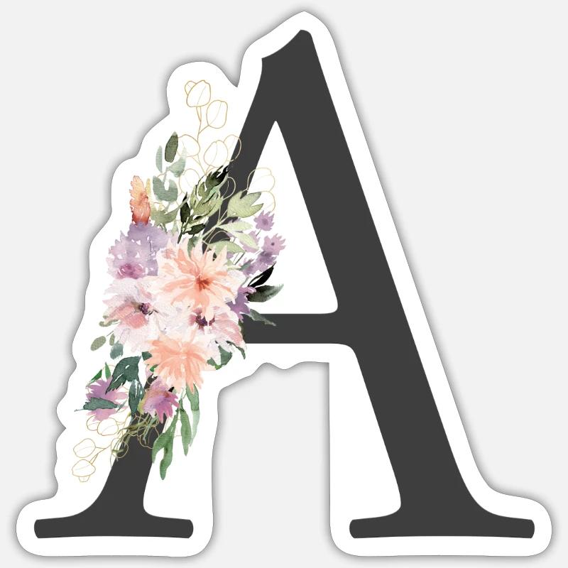 Buchstabe A, Monogramm, Bunte Blumen Sticker Größe S (10 x 10 cm)