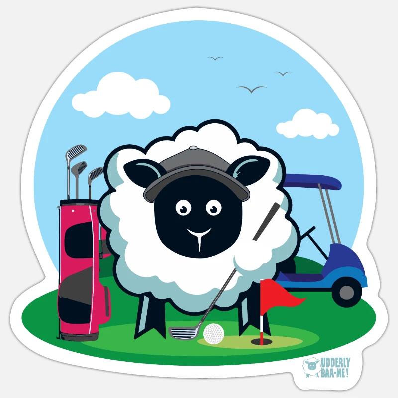 Les brebis aiment le golf ? - Sticker taille S (10 x 10 cm) - blanc mat