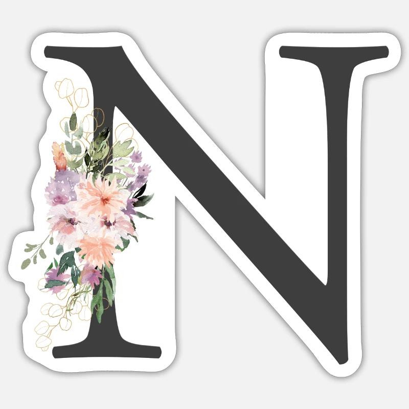 Buchstabe N, Monogramm, Blumen Sticker Größe S (10 x 10 cm)