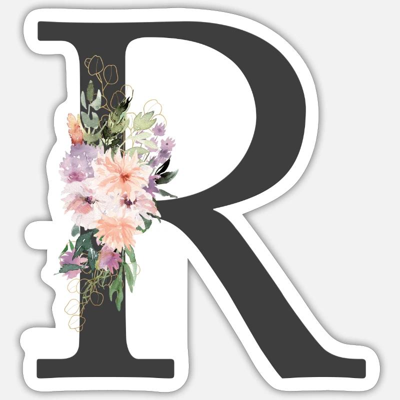Buchstabe R, Monogramm, Blumen - Sticker Größe S (10 x 10 cm) - Mattweiß