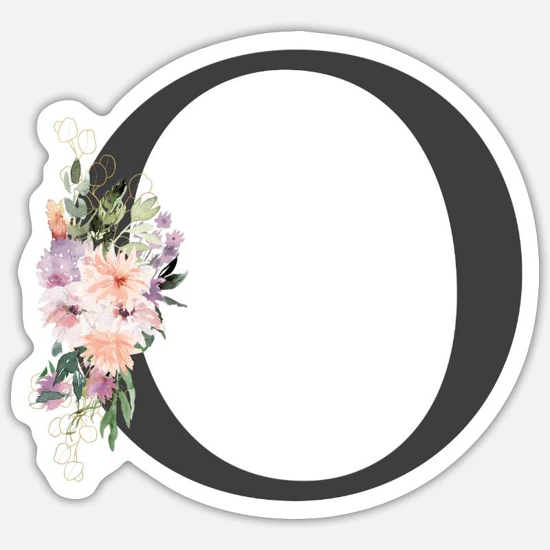 Lettre O, Monogramme, Fleurs - Sticker taille S (10 x 10 cm) - blanc mat