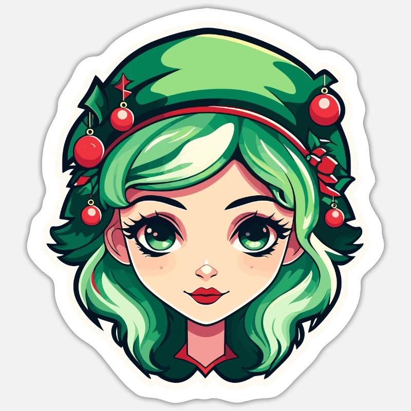 Illustration de Noël elfe - Sticker taille S (10 x 10 cm) - blanc mat