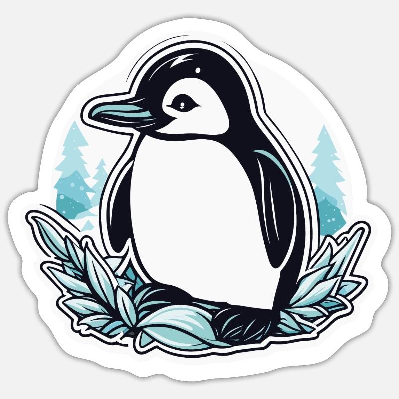Illustration de Noël pingouin - Sticker taille S (10 x 10 cm) - blanc mat