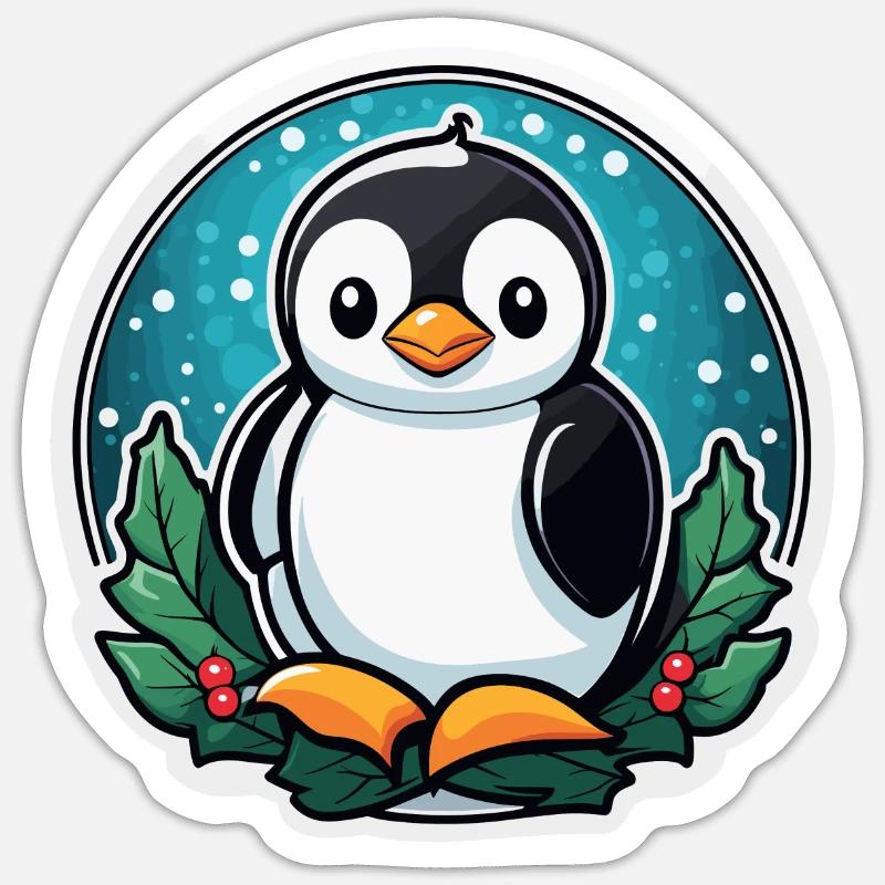Illustration de Noël pingouin - Sticker taille S (10 x 10 cm) - blanc mat