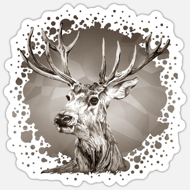 Cerf - Sticker taille S (10 x 10 cm) - blanc mat
