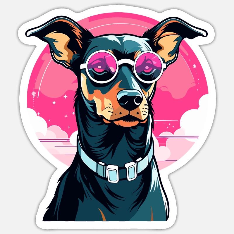 Doberman chien dessin - Sticker taille S (10 x 10 cm) - blanc mat