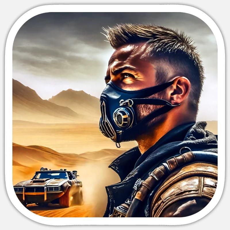 Cooler Rudeboy mit Steampunkauto - Sticker Größe S (10 x 10 cm) - Mattweiß