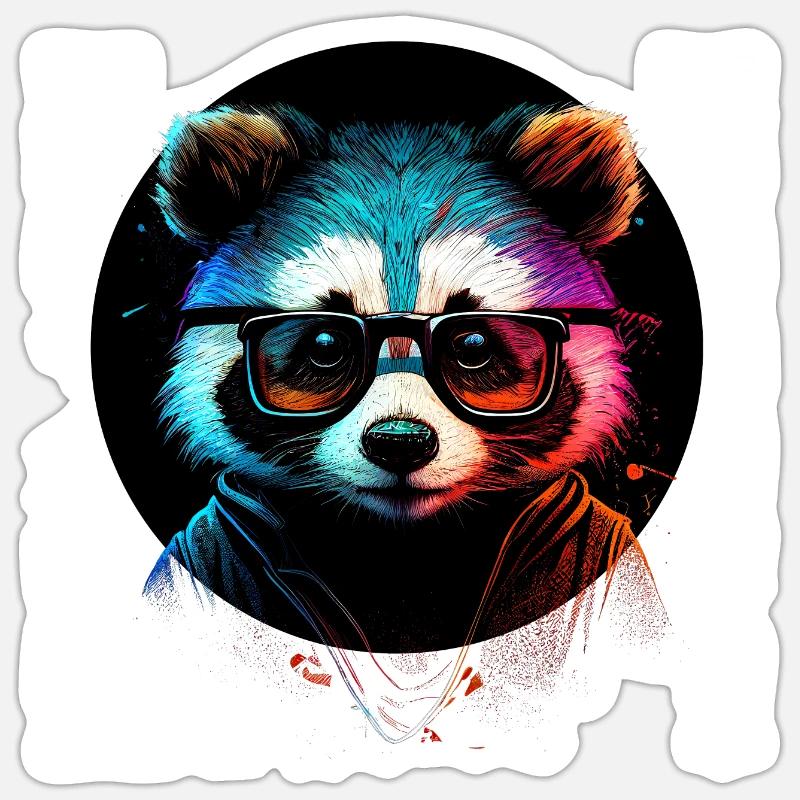 Hipster-Waschbär - Sticker Größe S (10 x 10 cm) - Mattweiß