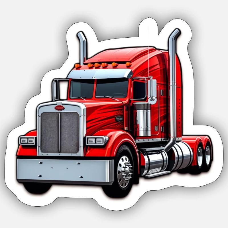 Roter Peterbilt - Sticker Größe S (10 x 10 cm) - Mattweiß