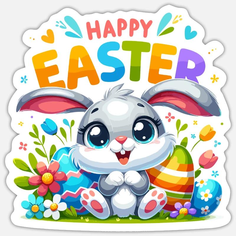 Happy Easter - Easter Bunny Illustration - Sticker size S (10 x 10 cm) - white matte