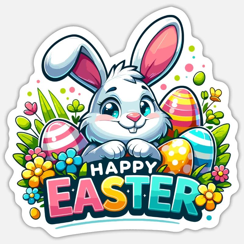 Happy Easter - Easter Bunny Illustration - Sticker Größe S (10 x 10 cm) - Mattweiß