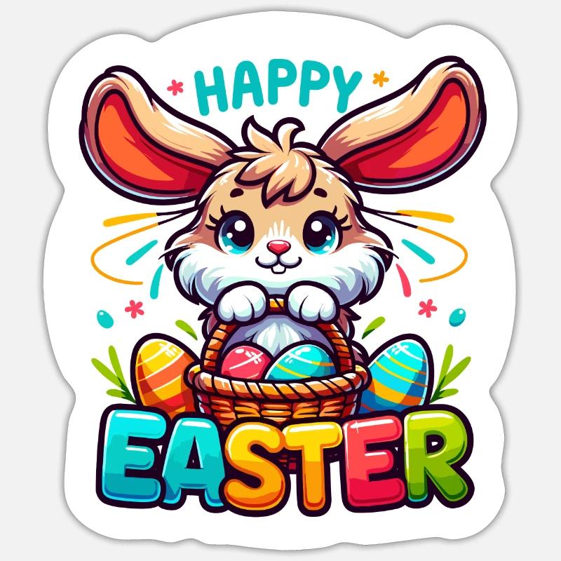 Happy Easter - Easter Bunny Illustration - Sticker size S (10 x 10 cm) - white matte
