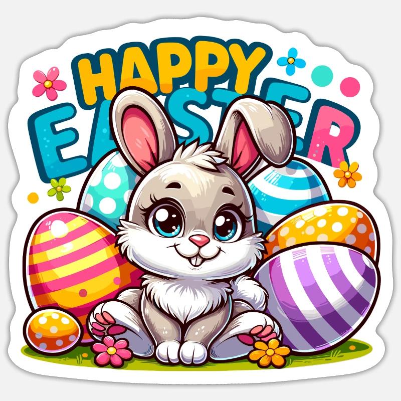 Happy Easter - Easter Bunny Illustration Sticker Größe S (10 x 10 cm)