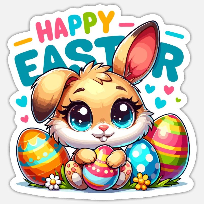Happy Easter - Easter Bunny Illustration Sticker Größe S (10 x 10 cm)