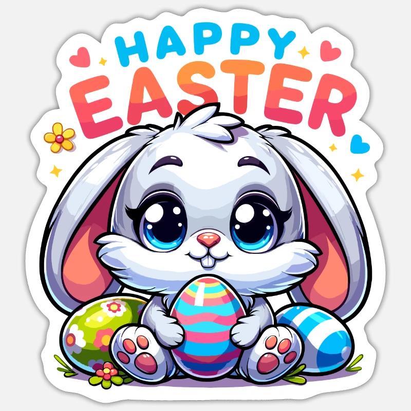 Happy Easter - Easter Bunny Illustration Sticker Größe S (10 x 10 cm)