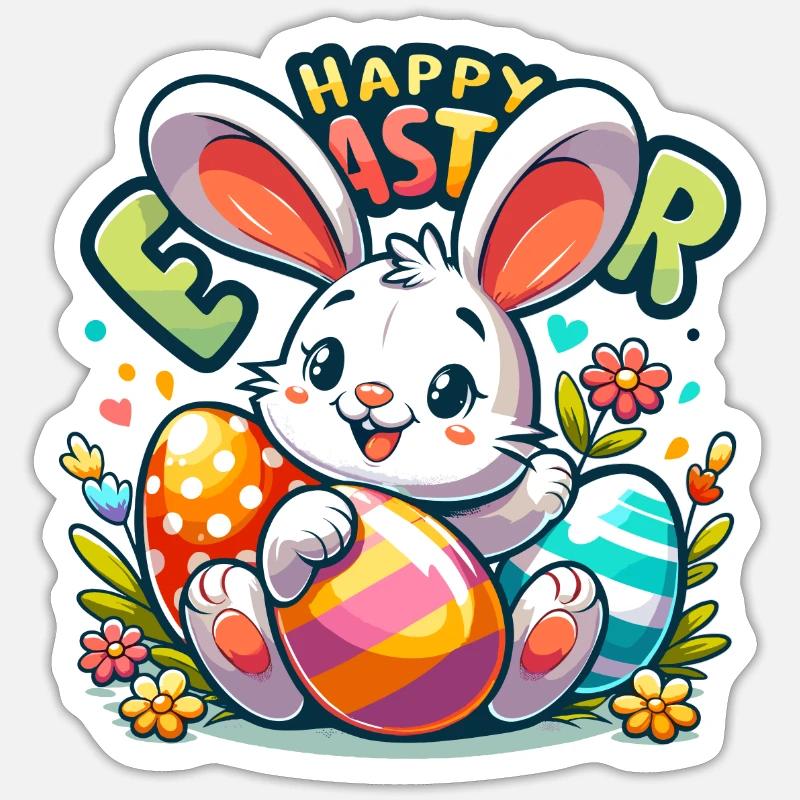 Happy Easter - Easter Bunny Illustration Sticker Größe S (10 x 10 cm)