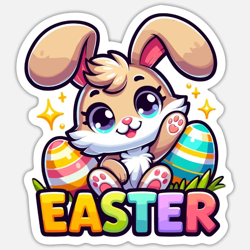 Happy Easter - Easter Bunny Illustration - Sticker size S (10 x 10 cm) - white matte