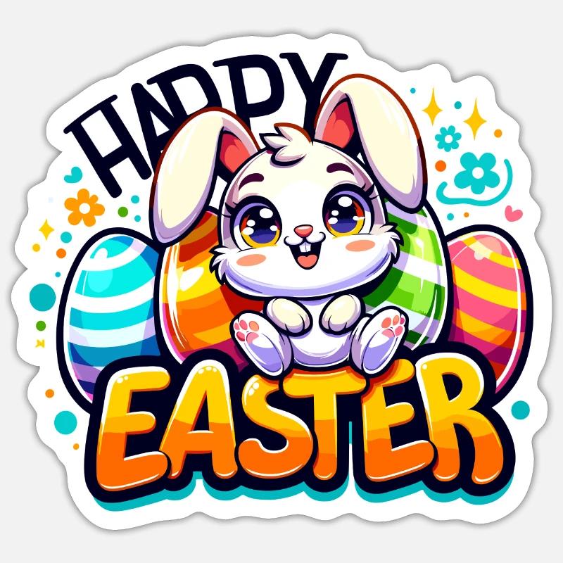 Happy Easter - Easter Bunny Illustration Sticker Größe S (10 x 10 cm)