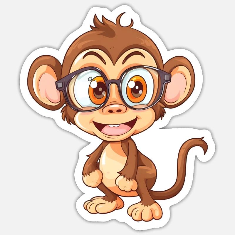 Affe mit Brille - Sticker Größe S (10 x 10 cm) - Mattweiß