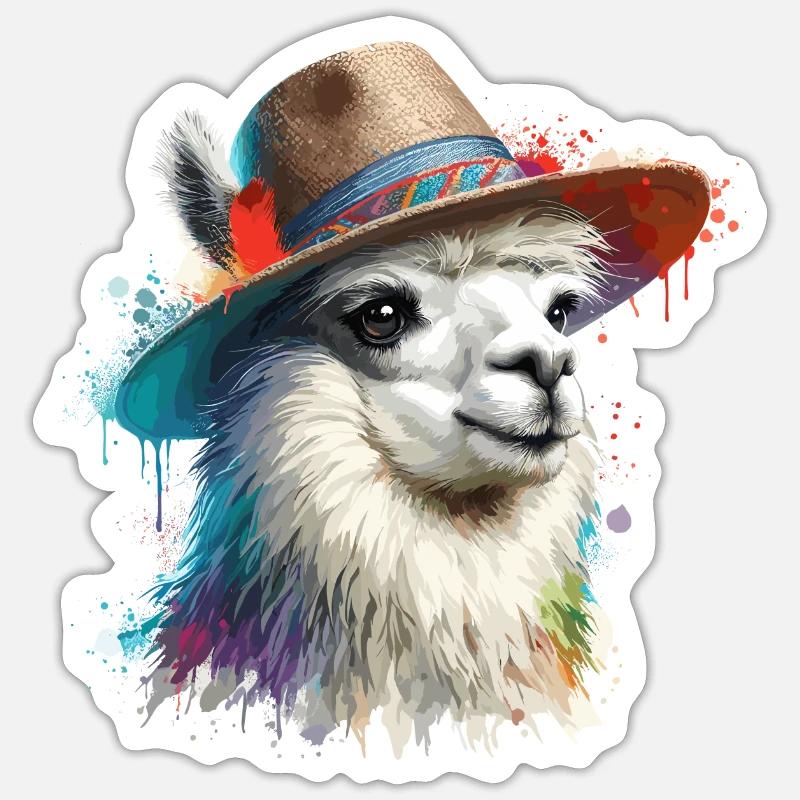 Llama with hat Sticker size S (10 x 10 cm)