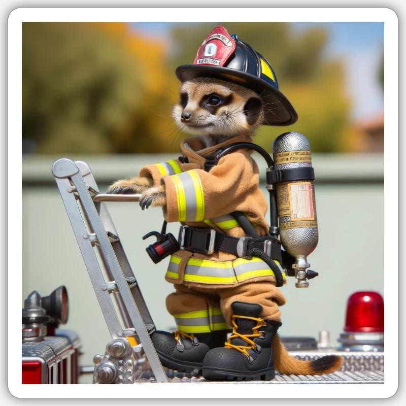 Erdmännchen als Firefighter - Sticker Größe S (10 x 10 cm) - Mattweiß
