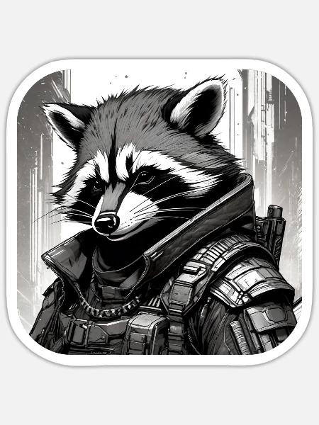 Lässiger Cyberspace Waschbär - Sticker Größe S (10 x 10 cm) - Mattweiß