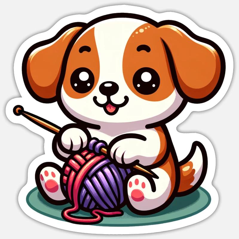 Hund Stricken Stricken Hündchen Pullover Kunst Sticker Größe S (10 x 10 cm)