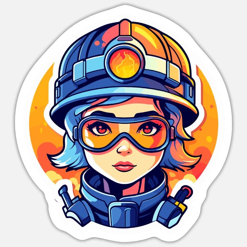 Firefighter Drawing - Sticker size S (10 x 10 cm) - white matte