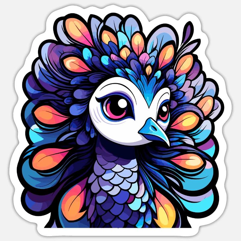 Peacock Bird Drawing - Sticker size S (10 x 10 cm) - white matte