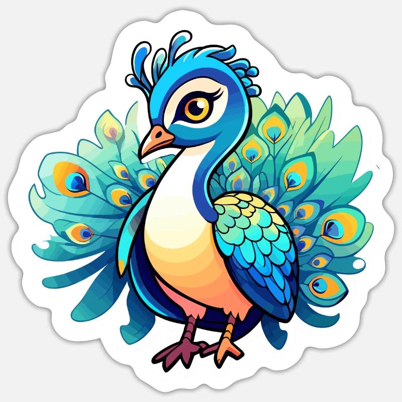 Peacock Bird Drawing - Sticker size S (10 x 10 cm) - white matte