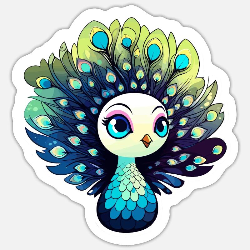 Peacock Bird Drawing - Sticker size S (10 x 10 cm) - white matte