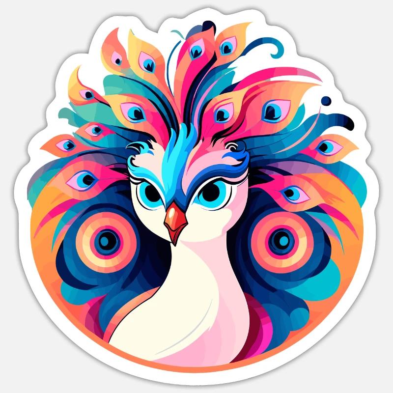 Peacock Bird Drawing - Sticker size S (10 x 10 cm) - white matte