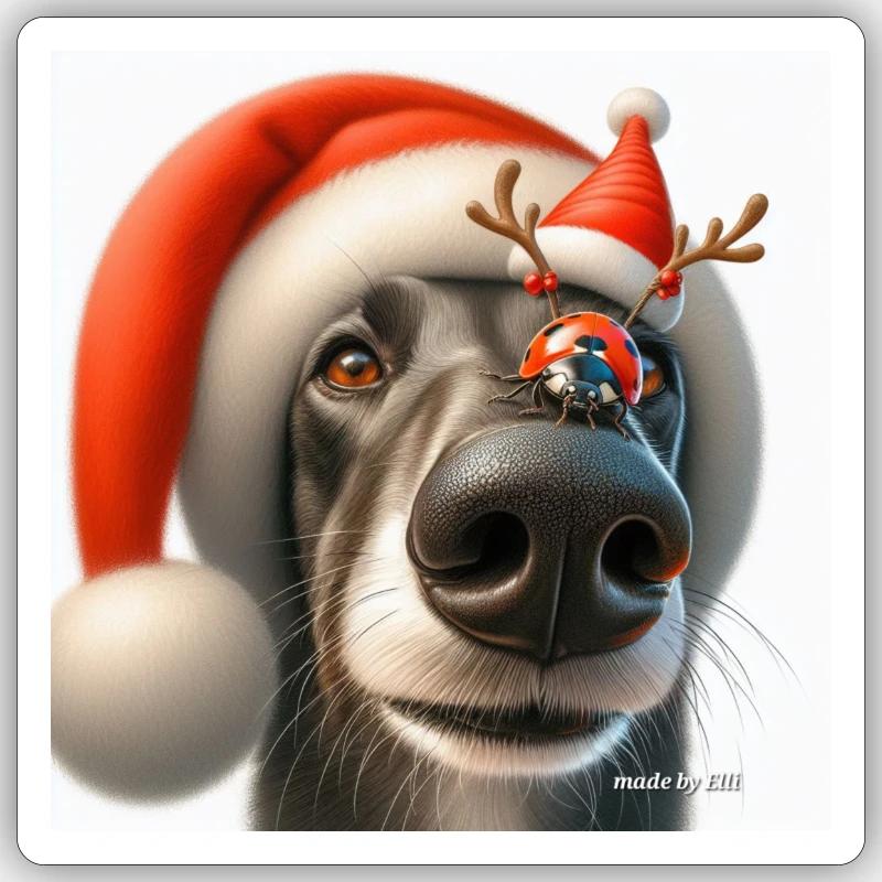 Greyhound Ladybug Christmas. - Sticker size S (10 x 10 cm) - white matte