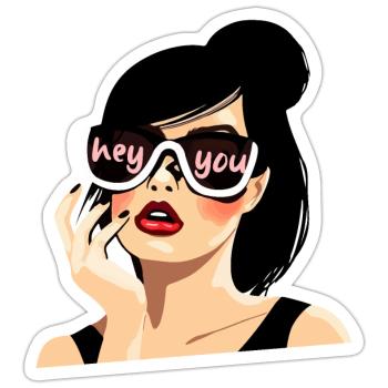 Sonnenbrille Stil"Hey Du" Illustration - Sticker Größe S (10 x 10 cm) - Mattweiß - Vorne